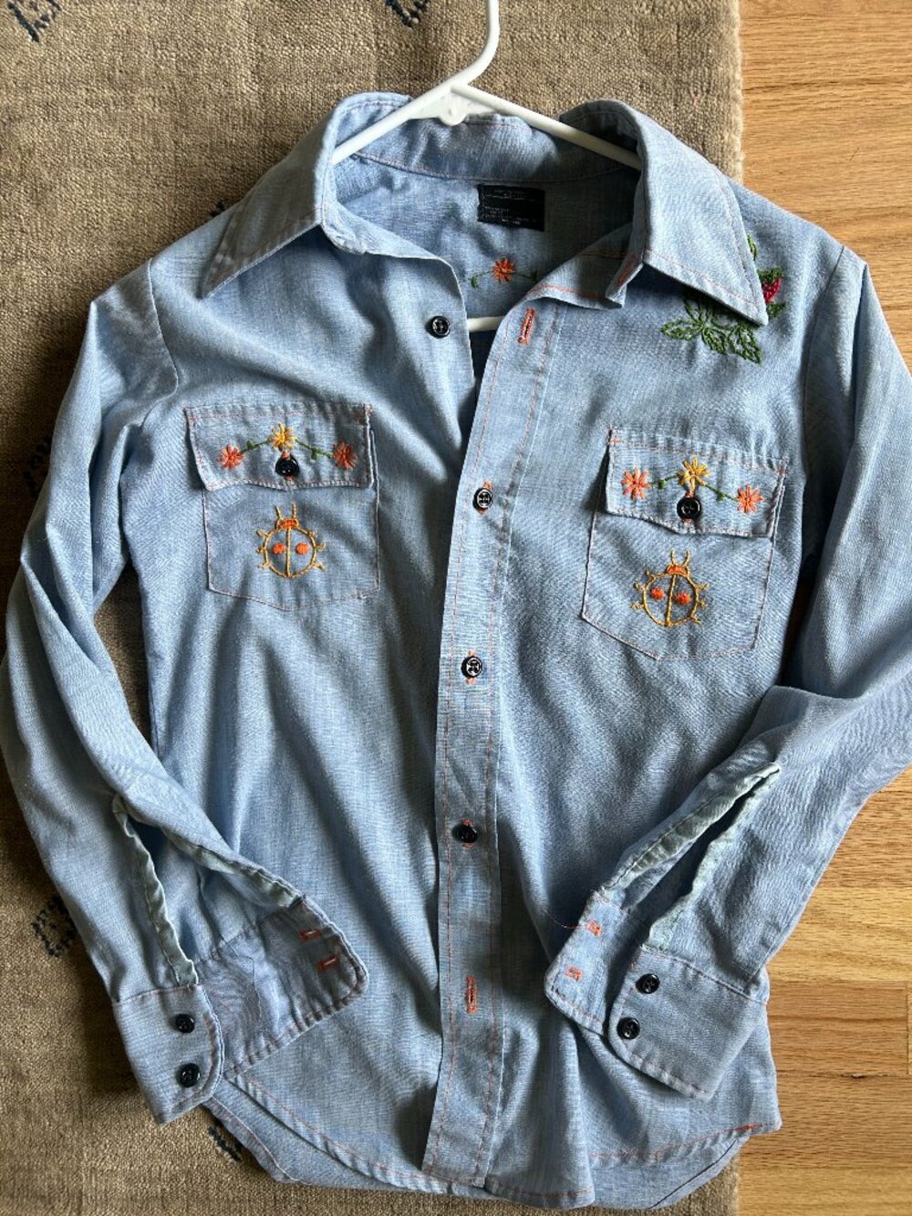 Unique Embroidered Chambray Button-up - No brand, likely XS